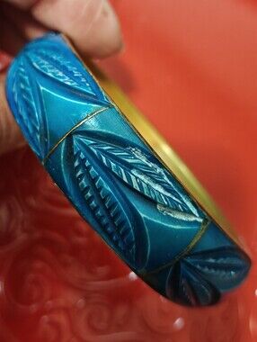 Vintage brass and carved horn bangle bracelet